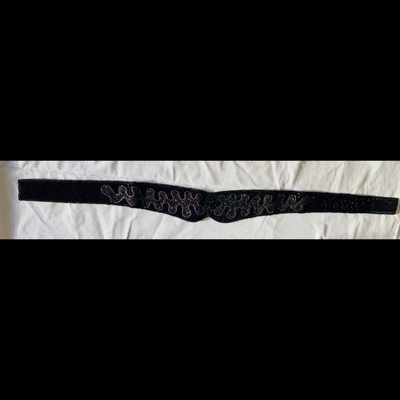Vintage rare-black-beaded decorative evening belt main image 6